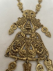 Vintage Large Accessocraft New York NYC Necklace Coro Heavy Brass Buddha 29 In.