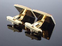 Vintage Gold Tone Red Stone Rectangular Cufflinks Mid Century Style