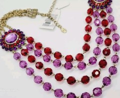 Robert Rose Purple & Red Beaded Necklace 4 Row Layered Collar Vintage WIDE 21 in
