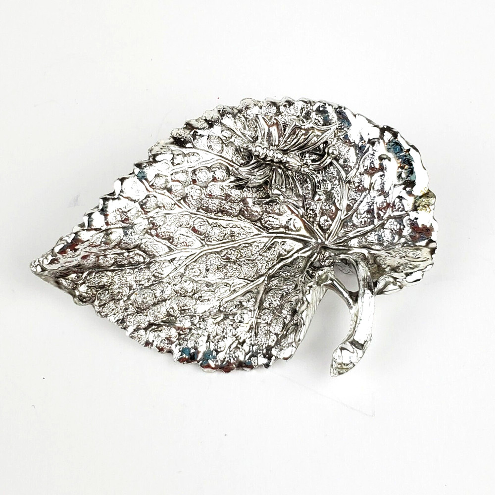 Vintage Silver Tone Leaf Brooch Pin with Insect Bug Spider Autumn Fall