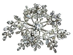Vintage Rhinestone Floral Brooch Massive Pin Austria ? Costume Jewelry