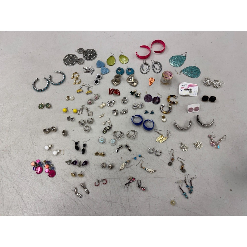 Vintage Estate Gold Silver Tone Clip On Hoop Stud Dangle Drop Earring Lot of 64