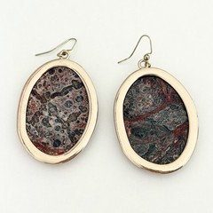 Big Leopard Skin Jasper Cabochon Chunky Stone Huge Oval Drop Statement Earrings