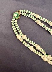 Miriam Haskell Vintage Signed Double Strand White Shell & Aqua Beaded Necklace