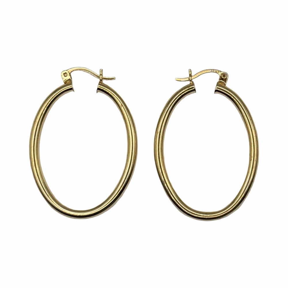 Vintage Classic 14k Gold Oval Shaped Pierced Hoop Earrings “ZZ 14k” 3.07 Grams
