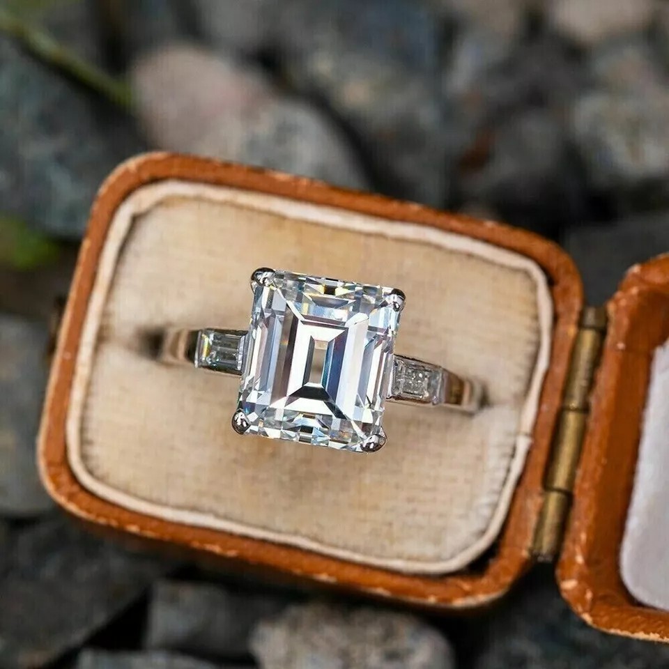 2.90 Ct Emerald Cut Lab Created Diamond Women’s Engagement 925 Silver Gift Ring