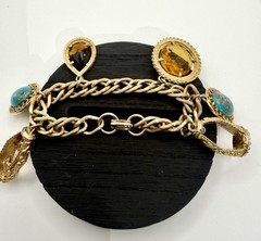 Vintage Etruscan Revival Style Charm Bracelet Watch Fob Style Gold Tone 7 1/8”