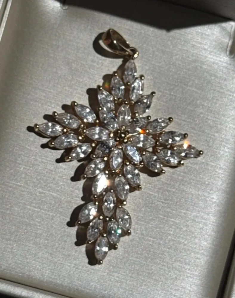 Vintage cross pendant 925 Sterling silver marquise cut zirconia