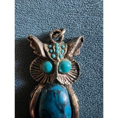 Vintage Owl Pendant Boho Retro Charm Blue Silver