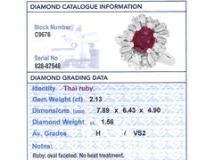 2.13Ct Thai Ruby and 1.56Ct Diamond 18k White Gold Cluster Ring Circa 1970