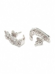 Cluster Half Hoop Stud Earrings 2.3 Ct Simulated Diamond 14K White Gold Over