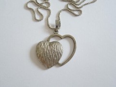 Short 925 FBM Silver Necklace & 835 Silver Pendant Two Hearts 5.9 g/Length 39 cm