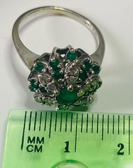 Vintage 14K White Gold Diamond And Columbian Emerald Ring