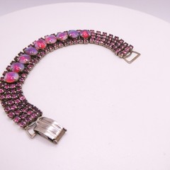 Vintage Pink Givre Rinestone Wide 4 Row 6.5″ Womens Statement Bracelet