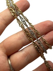 Vintage Two Tone Silver Gold Multi Strand Chains Necklace Graduated