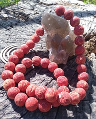 Antique Victorian Red Coral Beaded Necklace 5.3 oz 26 In Silver Heart Clasp