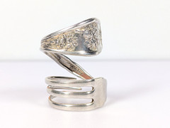 Vtg Silver-Plated William Rogers Oneida Fork Ring Floral Full Bypass Wrap Ring