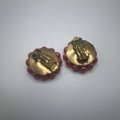 Vintage W.Germany 1950s, Fuschia, Pink Floral Round Clip-on Earrings