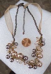 Vintage cookie lee multi strand cluster bib ribbon necklace FREE SHIPPING