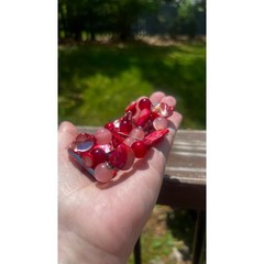 Chunky Red Pink Shell Bead Multi Strand Stretch Bracelet Statement Coastal