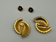 Vintage Avon 1987 FanFare Pierced Post Earrings Gold Tone Double Fan Design