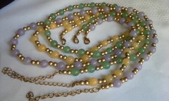 Set of 3 Icy Jade Jadeite Bead Necklaces Green Lavender Yellow Gold Tone Plate?