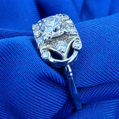 Original EARTH MINED DIAMOND Deco Engagement Ring Solid 14K WHITE GOLD SOLITAIRE