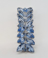 Blue Navette Rhinestone Bar Brooch And Clip On Earrings Open Back