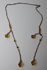 Vintage Deco Czech Glass Lariat Necklace Orange Enamel Gorgeous!