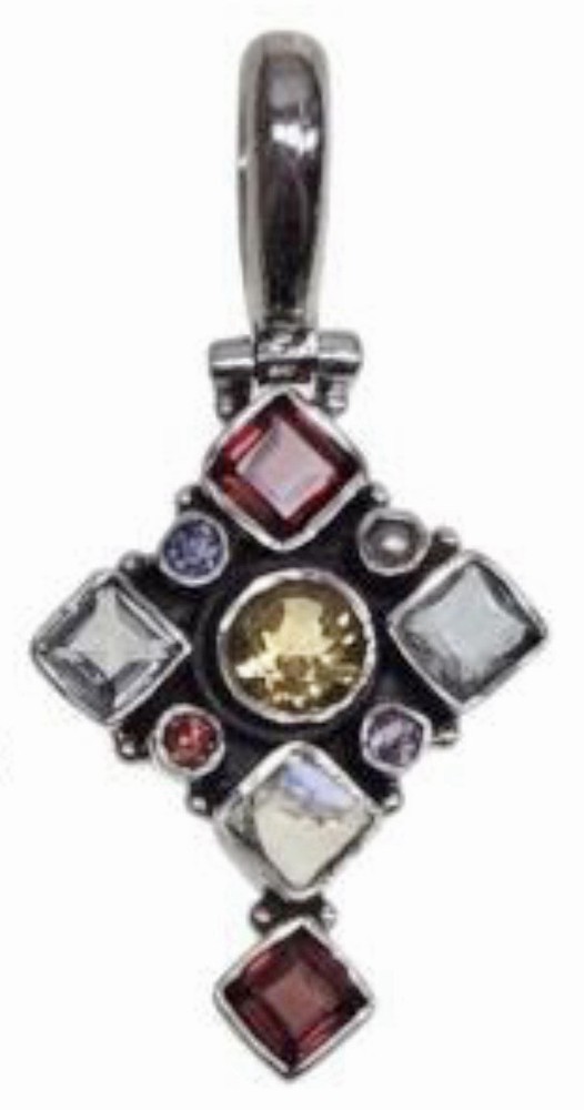 925 Sterling Silver Gemstone Amethyst Garnet Citrine Peridot Cross Pendant VTG