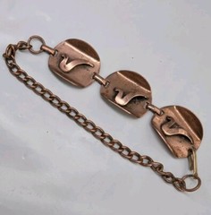 Women’s Vintage Copper Chain 8″ Bracelet W/ Linked Design Disks Native Style