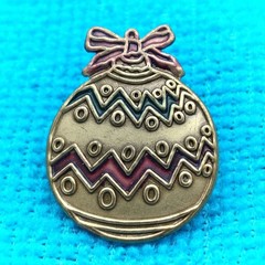 Vintage Christmas Ornament Pin Brooch Gold Red Green Festive Holiday Charm