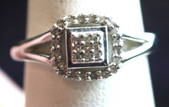 Sterling Silver 925 signed SUN Pave Diamond clear Cocktail Band Ring Size 6 3/4