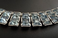 Art Deco Style Ice Blue Rhinestone Choker Collar Necklace Princess Cut VTG 14.5”