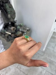 3.90 Ct Natural Emerald Art Deco Vintage Engagement Ring 14K Yellow Gold FN