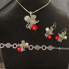 RARE vintage monet silver tone mouse jewelry 3 pc set