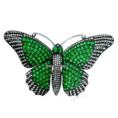 Vintage 2.90ctw Rose Cut Diamond Emerald Elegant Silver Butterfly Brooch Jewelry