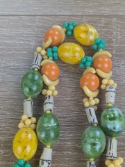 1950 Fruit Salad Tutti Fruity Bead Necklace Lucite Bakelite West Germany MCM