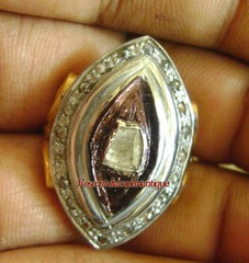 HANDMADE VINTAGE VICTORIAN ROSE CUT DIAMOND 0.66ct SILVER 925 POLKI RING JEWELRY