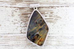 VINTAGE AMAZING AGATE FOSSIL STERLING SILVER PENDANT 925 NATURAL STONE