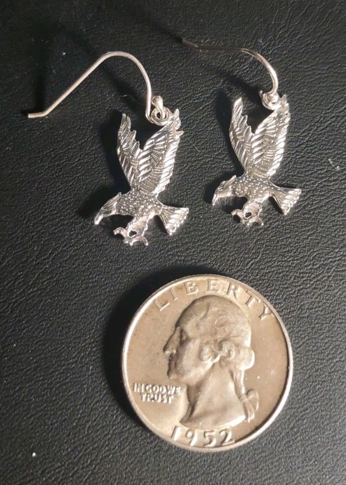 2.0 Grams Sterling Silver rhodium Finished Eagle Earrings Dangle Style