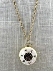 Vintage TODD Watch Necklace Atomic Mother of Pearl Mechanical Gold Tone 23”