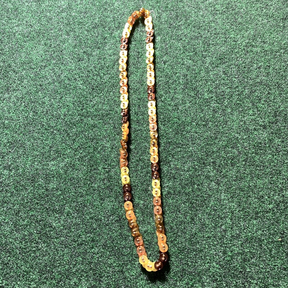 Button Necklace brown yellow autumn multicolor 16.5” drop metal connectors VTG