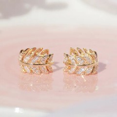 Leaf Branch Huggie Hoop Earrings 2.4 Ct Simulated Diamond 14K Yellow Gold Over