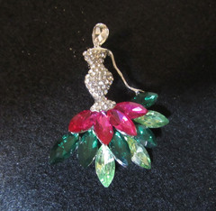 SILVER TONE MULTICOLOR CRYSTAL MERAID BROOCH GLOWS 2.5″