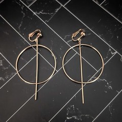 Vintage Clip On Earrings Extra Large & Circle & Bar Dangle 3 & 1/8″