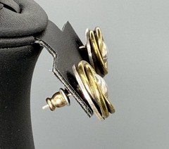 Laton Taxco Sterling Modernist Saturn Orbit Stud Earrings Mixed Metal Artisan