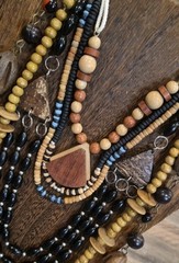 Vintage Wood & Mixed Metal Beaded Necklaces, Set of 6