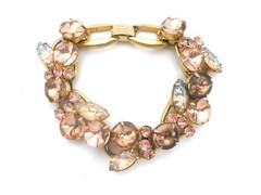 Vintage D & E For Juliana Bracelet Pink Rhinestones 5 Link 7.5″ Long Gold Tone