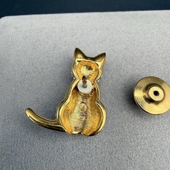 Vintage Swarovski Pave Crystal Kitty Cat Pin Brooch Green Eyes Swan Logo Retired